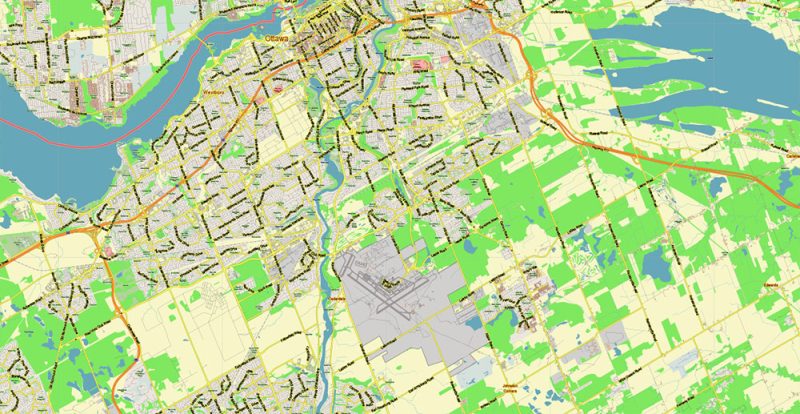 Ottawa Canada Map Vector City Plan Low Detailed (for small print size) Street Map editable Adobe Illustrator in layers