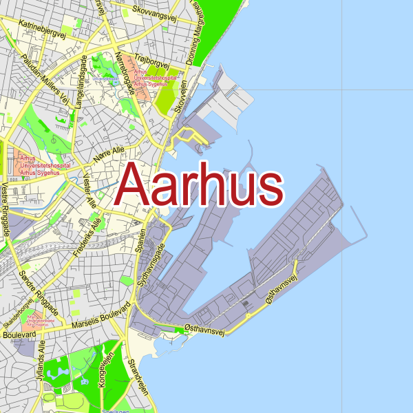 aarhus denmark printable vector map