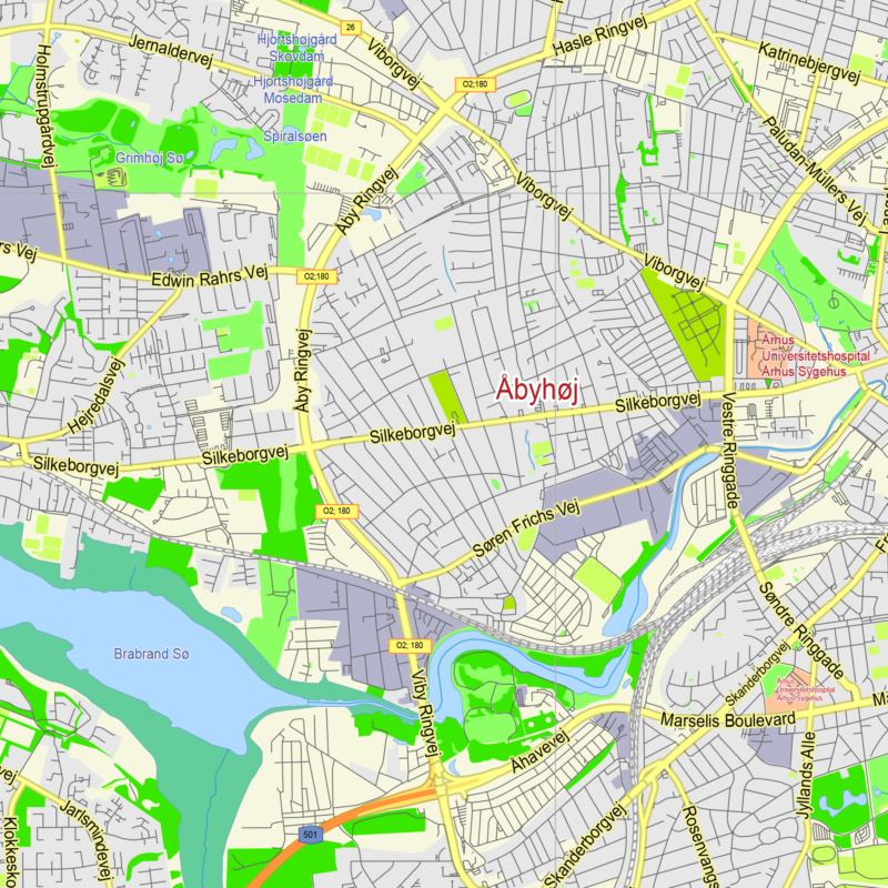 Aarhus Denmark printable vector map