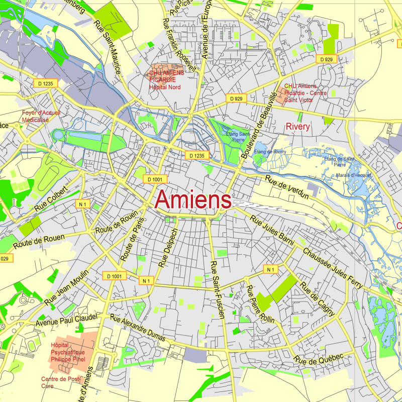 Amiens France printable editable layered Vector Map