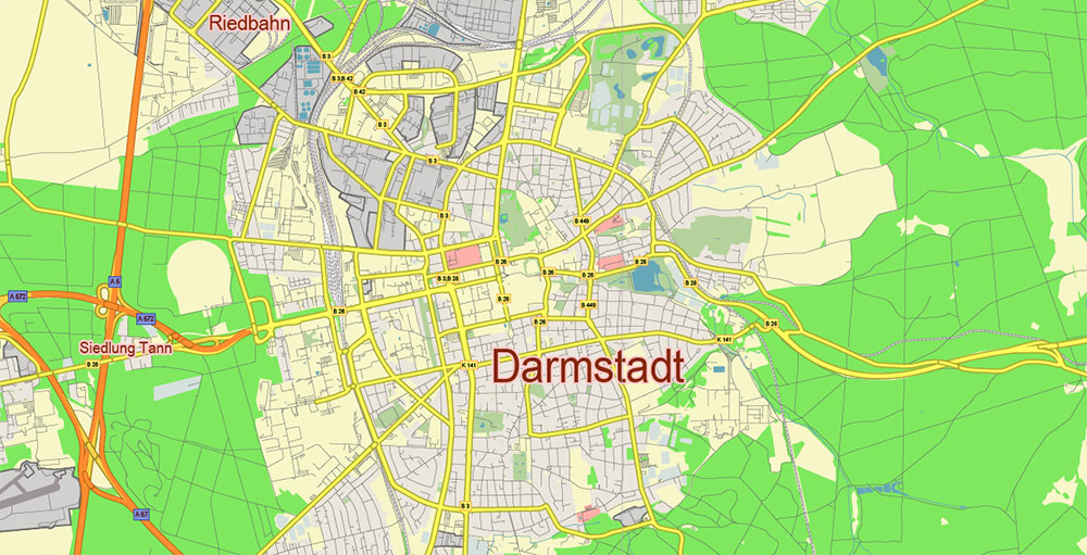 Darmstadt Germany Vector Map Free Editable Layered Adobe Illustrator + PDF + SVG