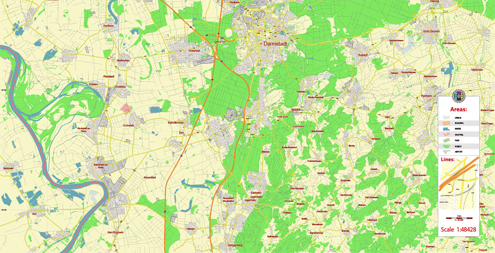 Darmstadt Germany Vector Map Free Editable Layered Adobe Illustrator + PDF + SVG