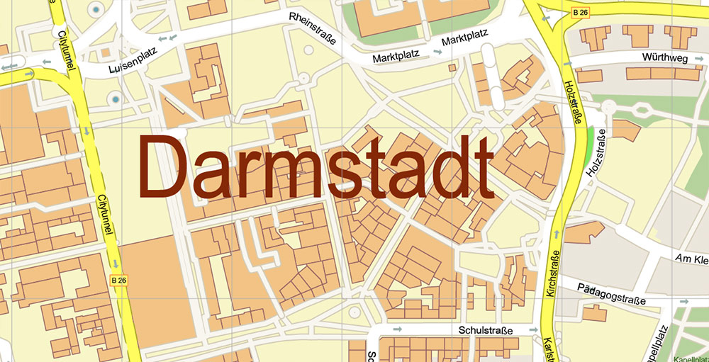 Darmstadt Germany PDF Vector Map: Exact High Detailed City Plan editable Adobe PDF Street Map in layers