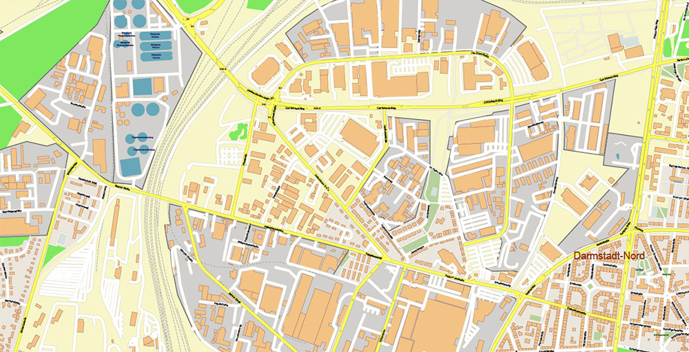 Darmstadt Germany PDF Vector Map: Exact High Detailed City Plan editable Adobe PDF Street Map in layers