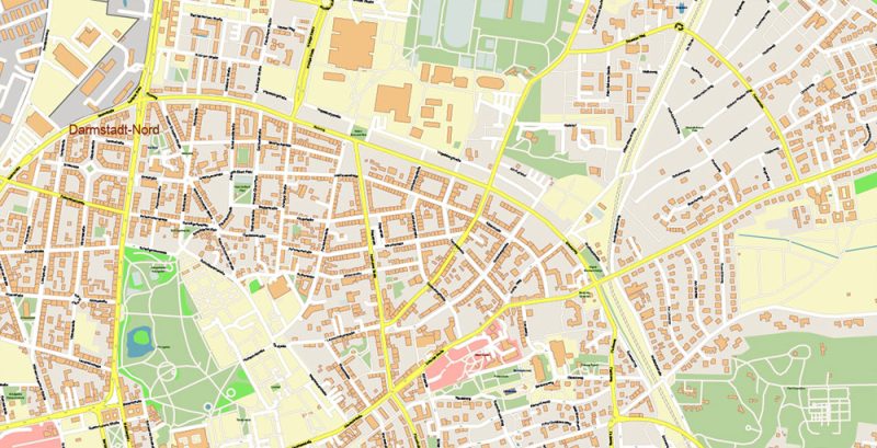 Darmstadt Germany Map Vector Exact High Detailed City Plan editable Adobe Illustrator Street Map in layers