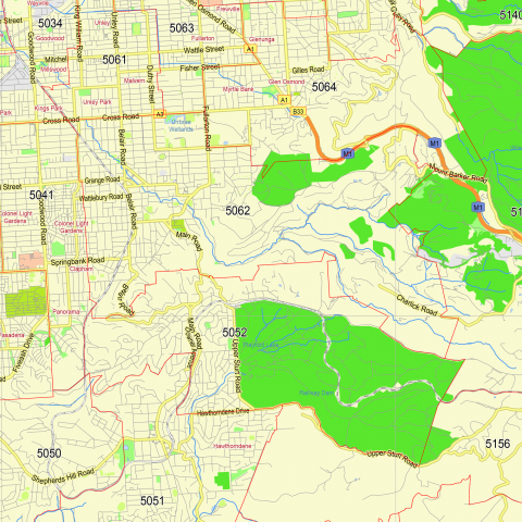 Adelaide Australia printable vector map + Zipcodes