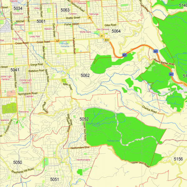 Postal Code Map Adelaide Adelaide Australia printable vector map + Zipcodes – Maps in Vector ...
