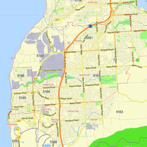 Adelaide Australia printable vector map + Zipcodes