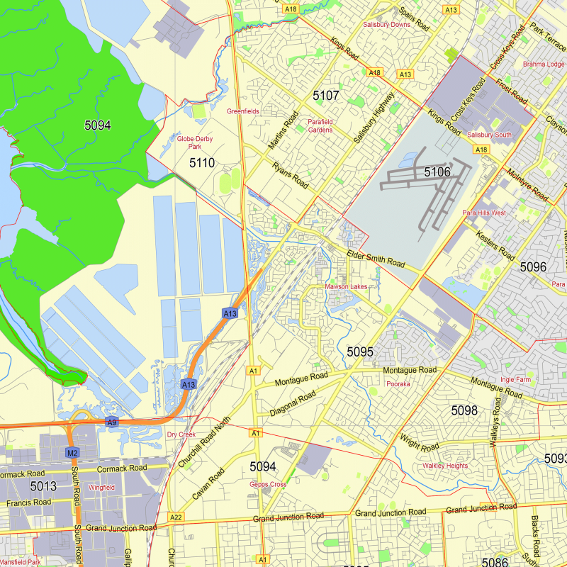 Adelaide Australia printable vector map + Zipcodes