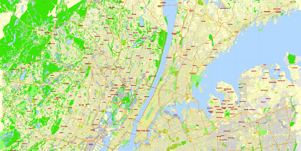 New York City NY US Vector Map Free Editable Layered Adobe Illustrator + PDF + SVG