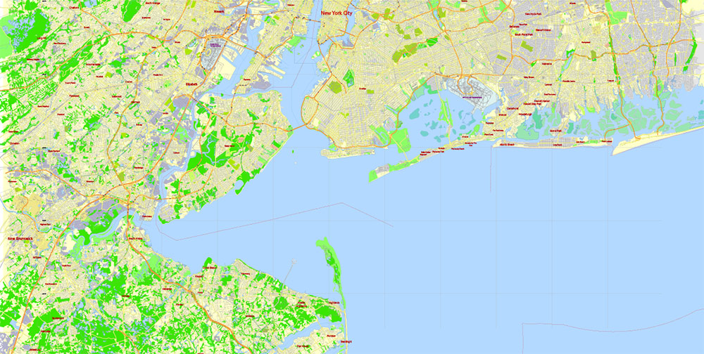 New York City NY US Vector Map Free Editable Layered Adobe Illustrator + PDF + SVG