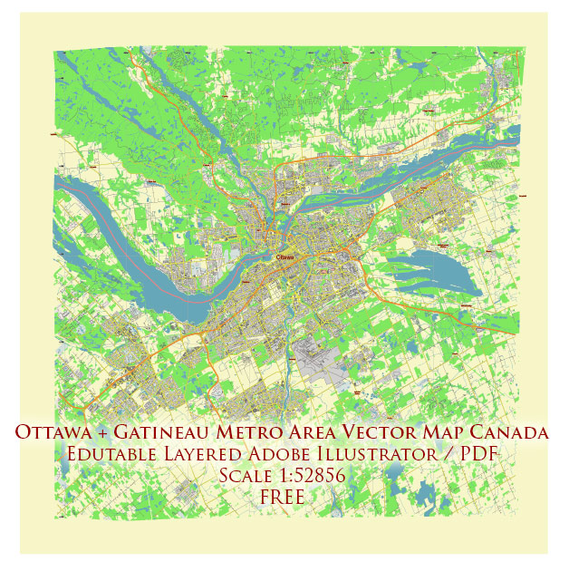 Ottawa Canada Vector Map Free Editable Layered Adobe Illustrator + PDF + SVG