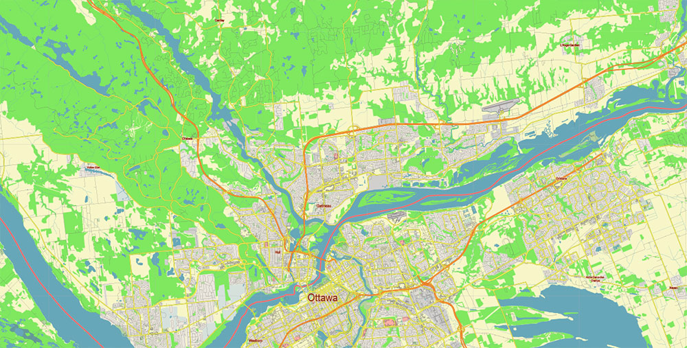 Ottawa Canada Vector Map Free Editable Layered Adobe Illustrator + PDF + SVG