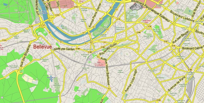 Paris Ile de France Map Vector City Plan Low Detailed (for small print size) Street Map editable Adobe Illustrator in layers