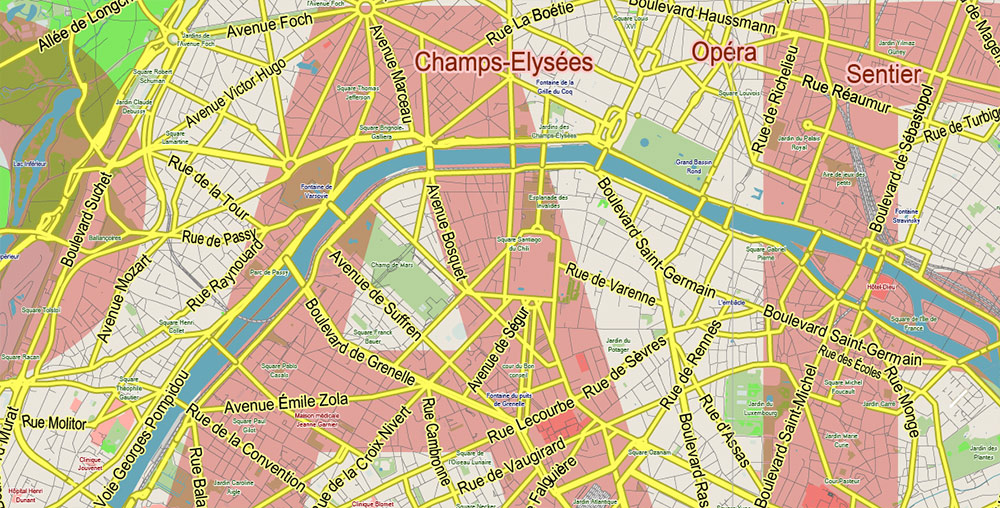 Paris Ile de France Map Vector City Plan Low Detailed (for small print size) Street Map editable Adobe Illustrator in layers