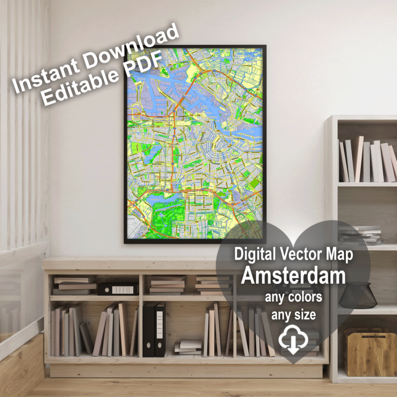 Amsterdam Netherlands printable editable PDF layered Vector Map