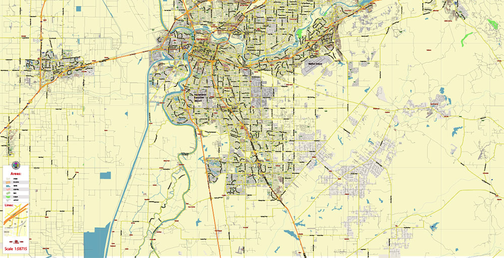 Sacramento California US PDF Map Vector City Plan Low Detailed (for small print size) Street Map editable Adobe PDF in layers