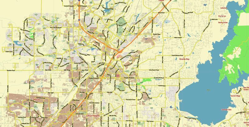 Sacramento California US Map Vector City Plan Low Detailed (for small print size) Street Map editable Adobe Illustrator in layers