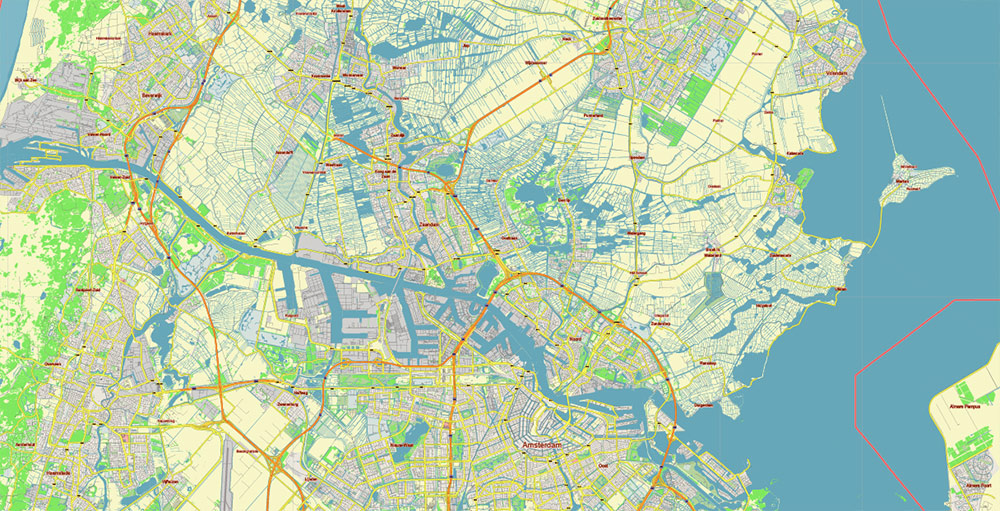 Amsterdam Netherlands Vector Map Free Editable Layered Adobe Illustrator + PDF + SVG