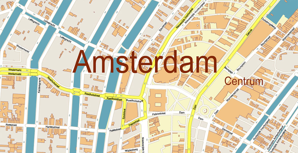 Amsterdam Netherlands PDF Vector Map: Exact High Detailed City Plan editable Adobe PDF Street Map in layers