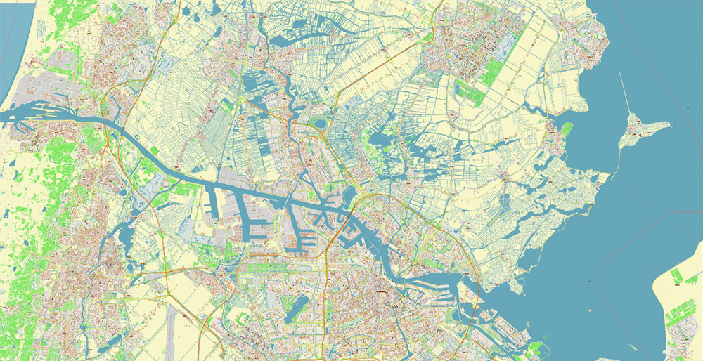Amsterdam Netherlands Map Vector Exact High Detailed City Plan editable Adobe Illustrator Street Map in layers