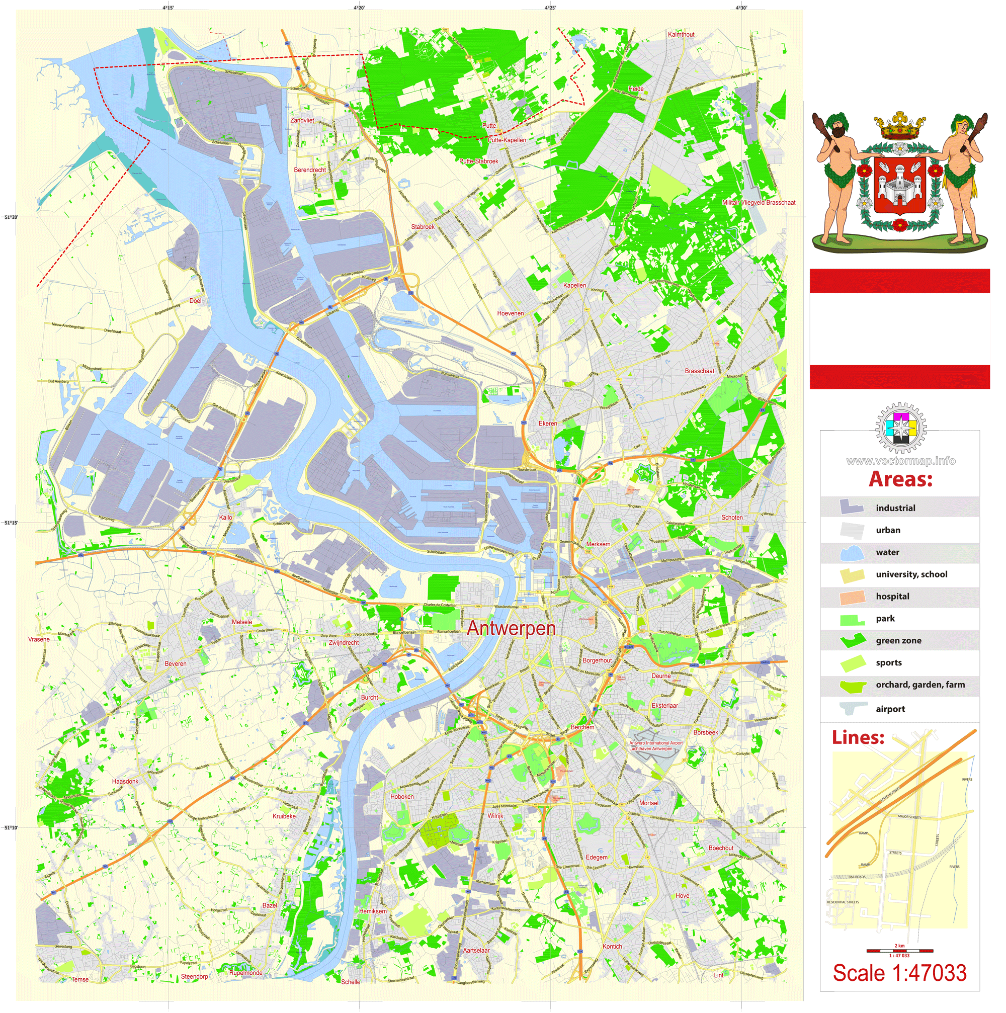 Antwerpen Belgium printable editable PDF layered Vector Map