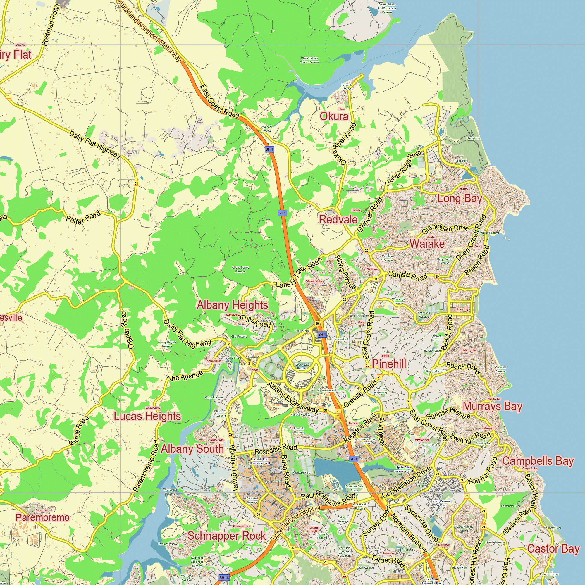 Auckland New Zealand printable editable PDF layered Vector Map