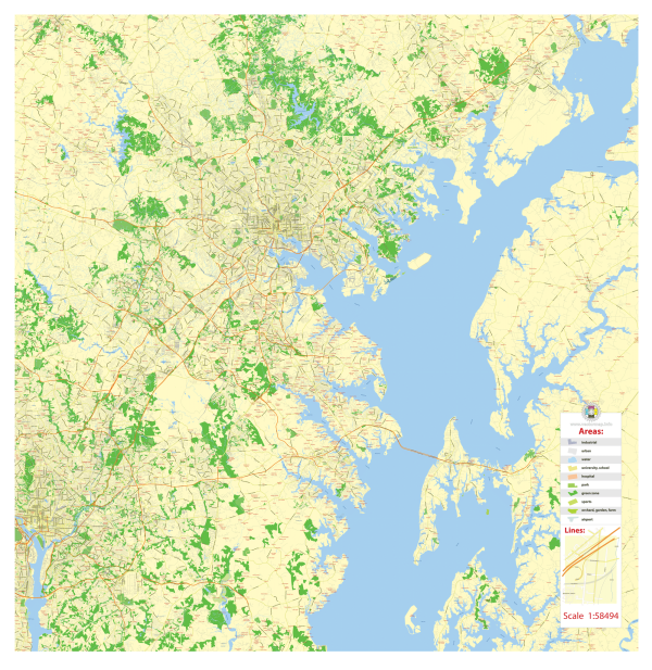Baltimore Maryland US printable editable PDF layered Vector Map v.3