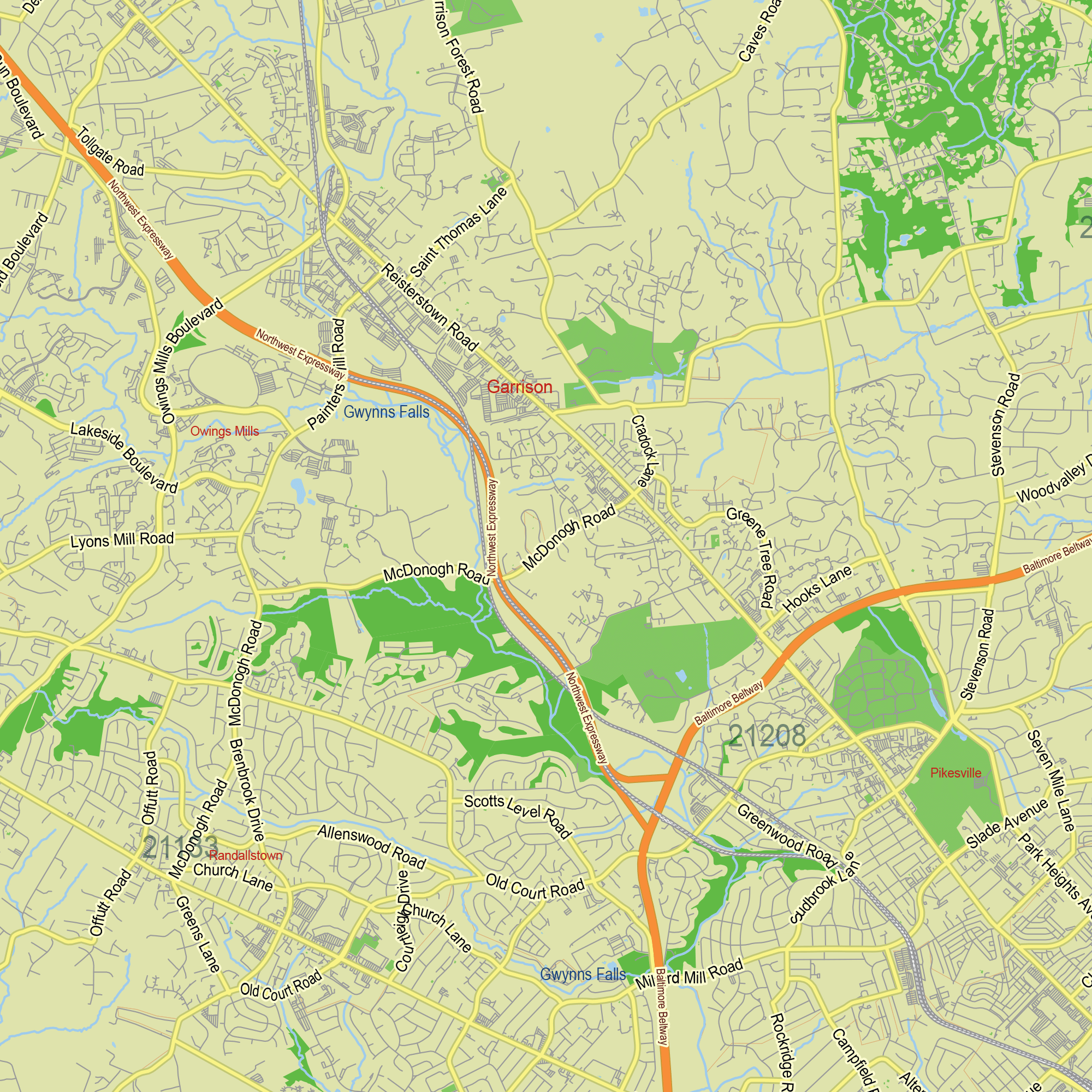 Baltimore Maryland US printable editable PDF layered Vector Map v.4