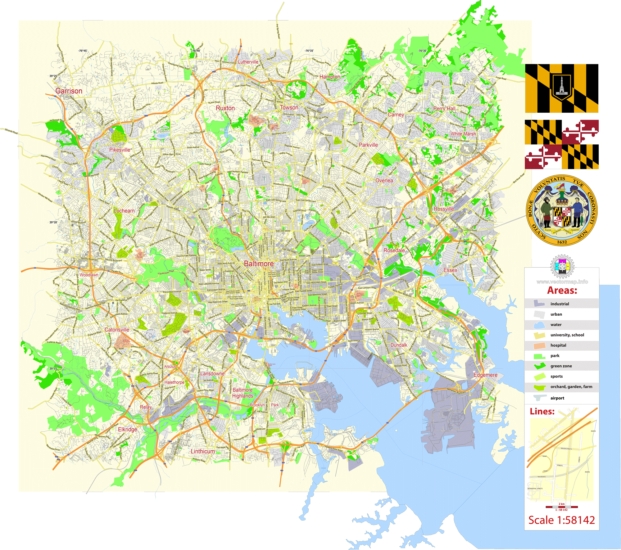 Baltimore Maryland US printable editable PDF layered Vector Map v.2