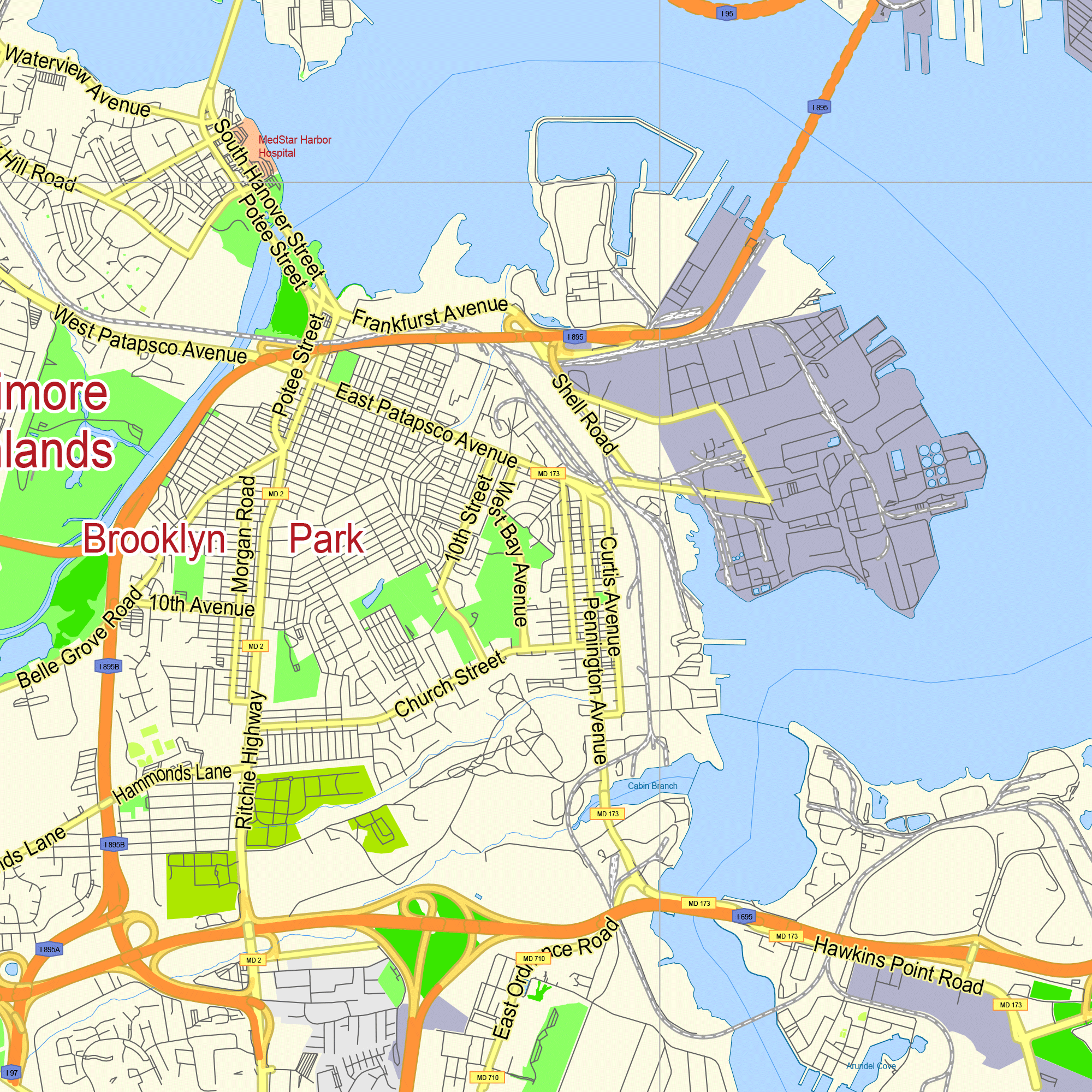 Baltimore Maryland US Printable Editable PDF Layered Vector Map V 2 Baltimore Map Vector Us Gvl13 Ai 10 Pdf 4