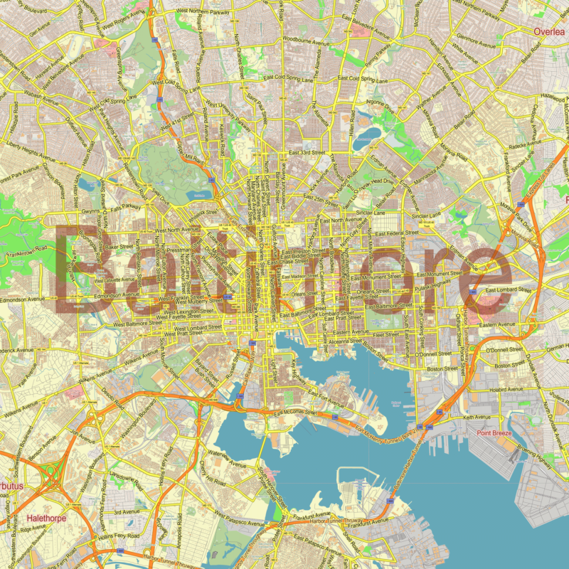 Baltimore Maryland US printable editable PDF layered Vector Map – Maps ...