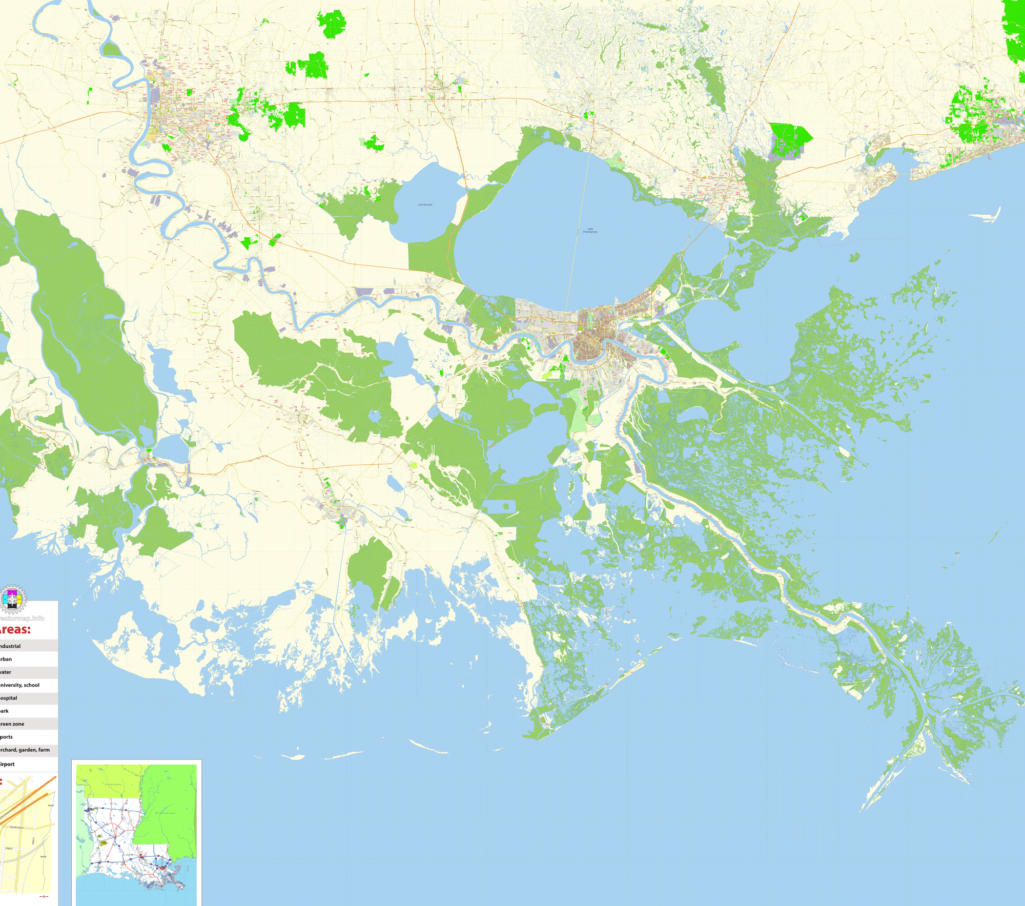 Baton Rouge New Orleans Louisiana US printable editable PDF layered ...