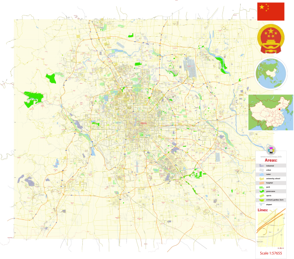 Beijing China (english) printable editable PDF layered Vector Map