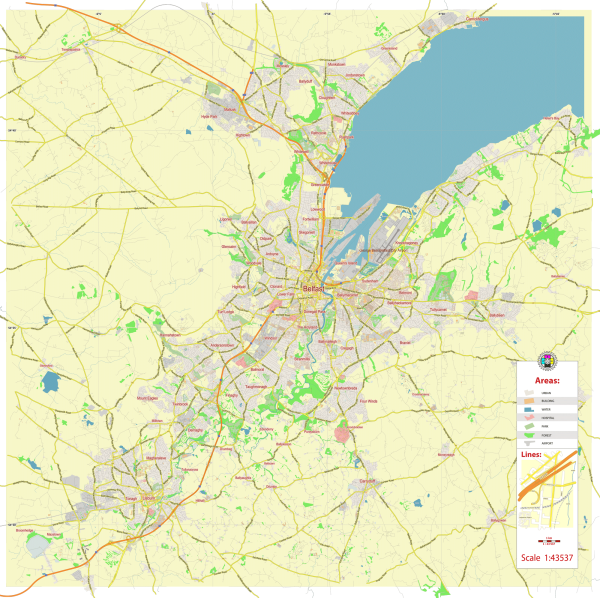 Belfast UK Northern Ireland printable editable PDF layered Vector Map