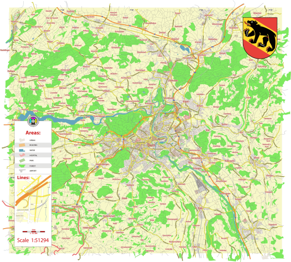 Bern Switzerland printable editable layered PDF Vector Map