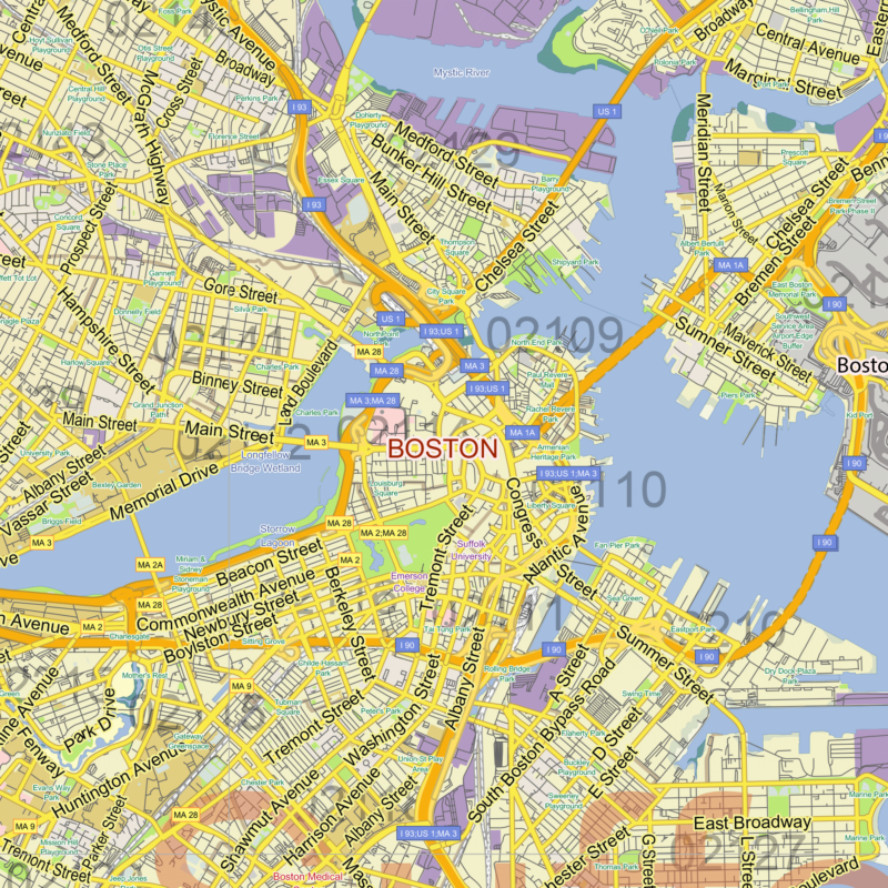 Boston Massachusetts + zipcodes US printable editable layered PDF ...