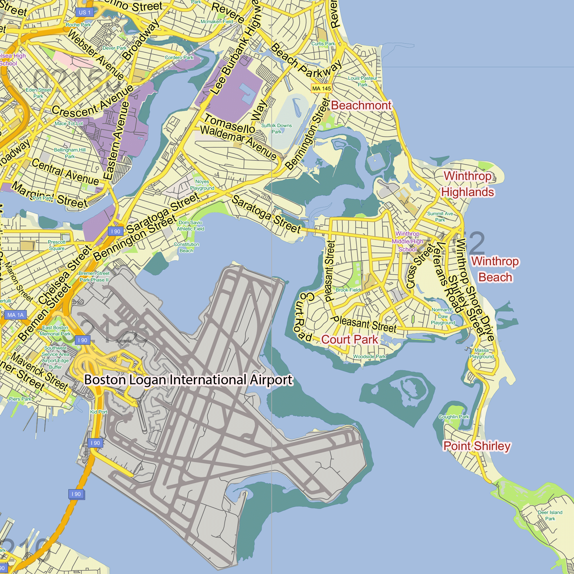 Boston Massachusetts + zipcodes US printable editable layered PDF ...