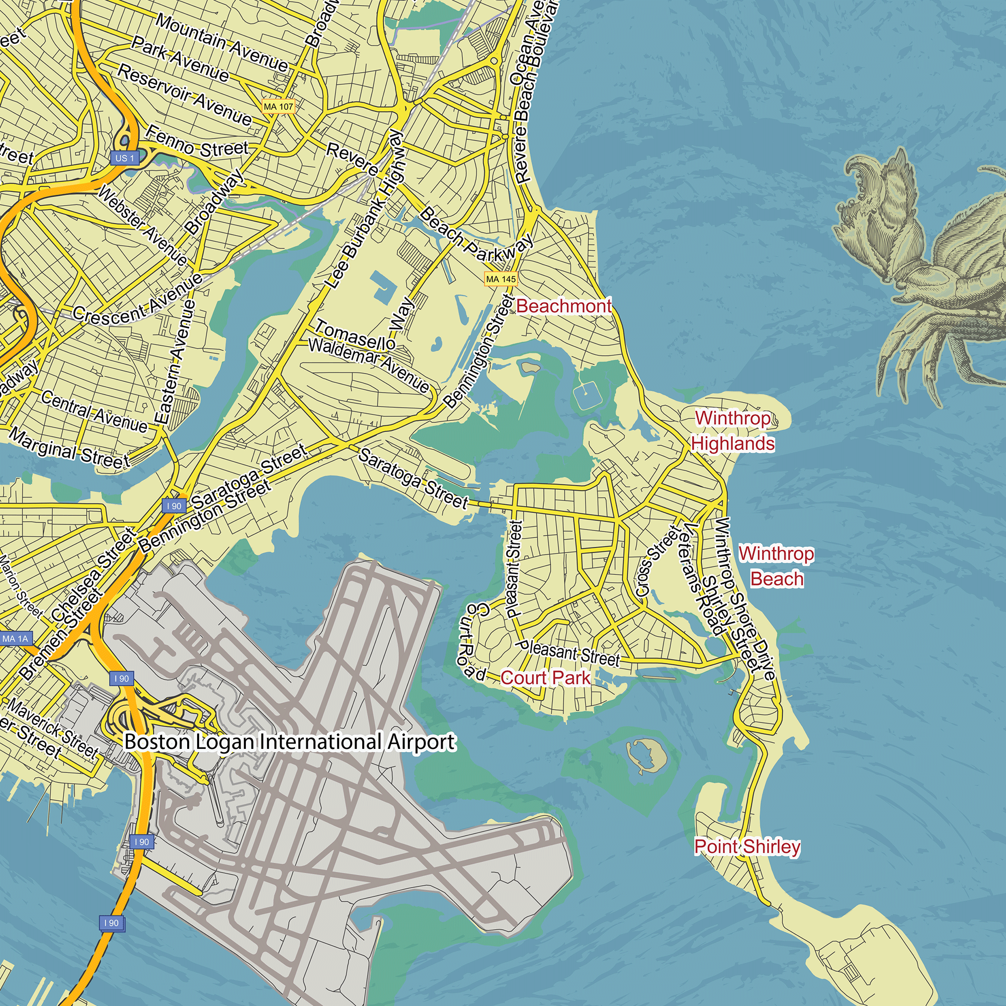 Boston Massachusetts retro US printable editable layered PDF Vector Map ...