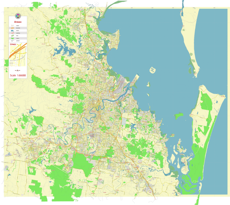 Brisbane Vector Map Map design for wall decor and map wall art posters: any colors, any ...