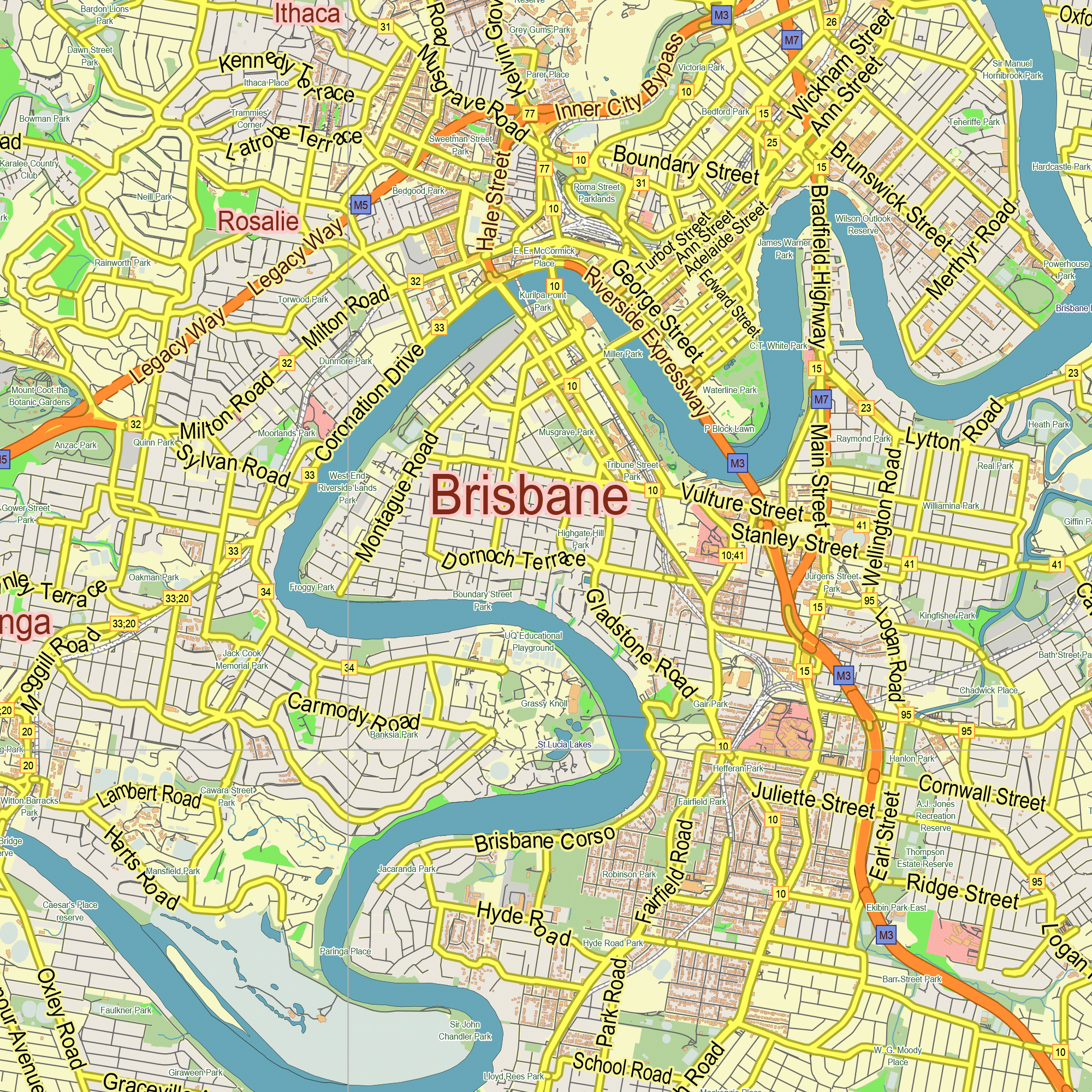 Brisbane Australia Printable Editable Layered Pdf Vector Map