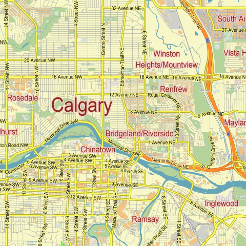 Calgary Alberta Canada printable editable layered PDF Vector Map – Maps ...
