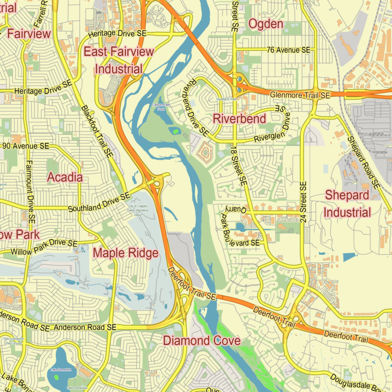 Calgary Alberta Canada printable editable layered PDF Vector Map – Maps ...