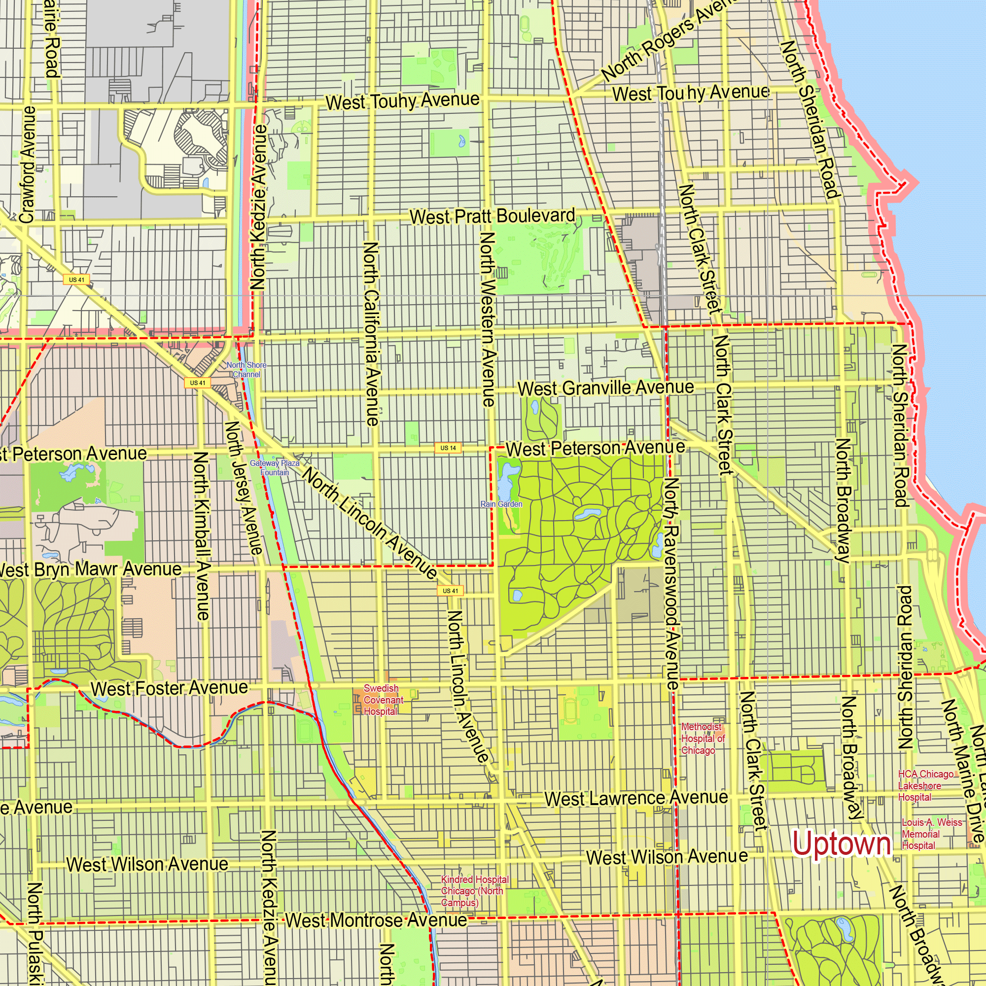 Chicago Illinois US Printable Editable Layered PDF Vector Map Chicago Map Vector Il Us Gvl13 Ai 10 Pdf 9