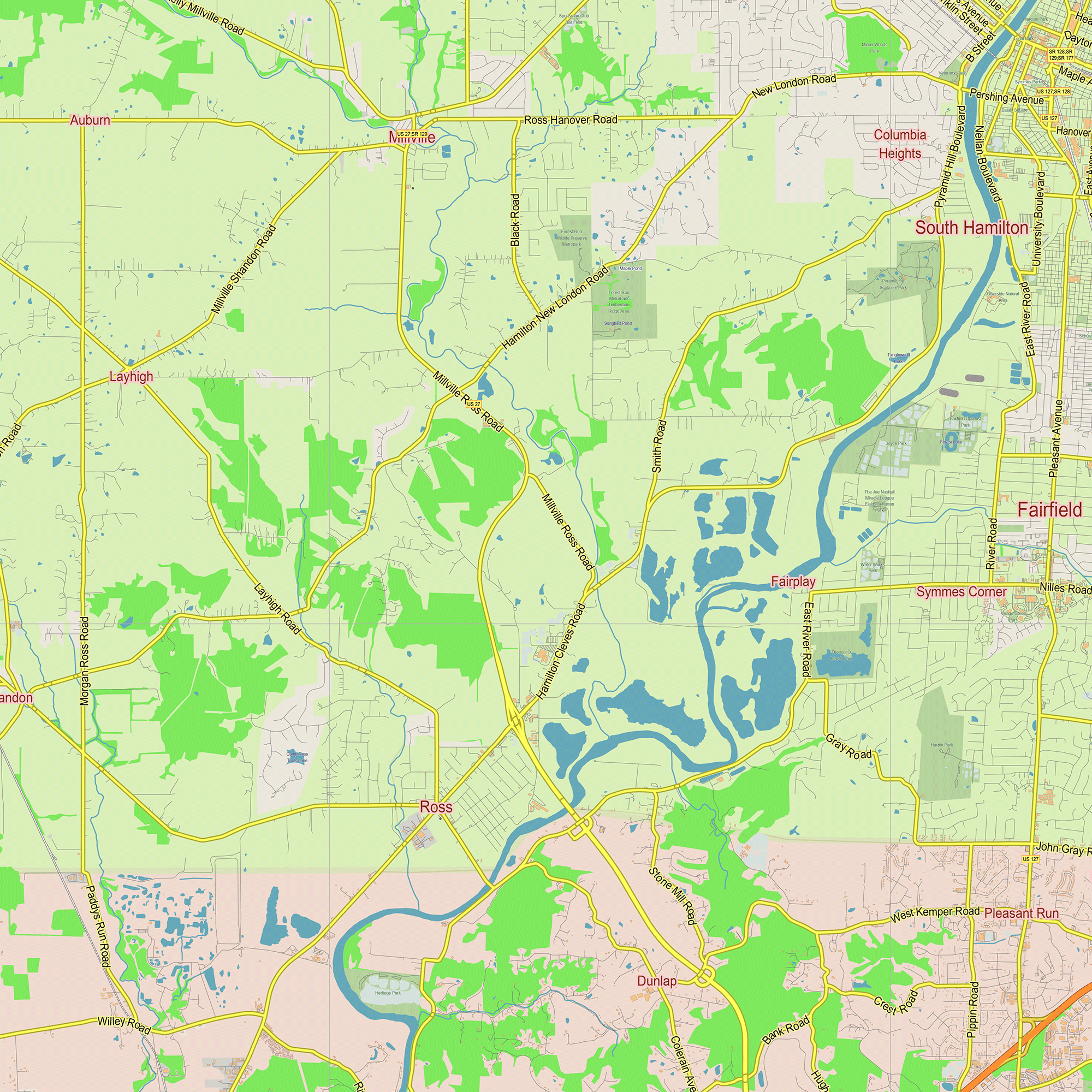 Ohio Layered Map Cincinnati Ohio US printable editable layered PDF Vector Map β Maps in ...