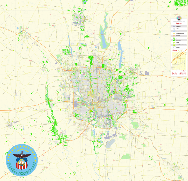 Columbus Ohio US printable editable layered PDF Vector Map
