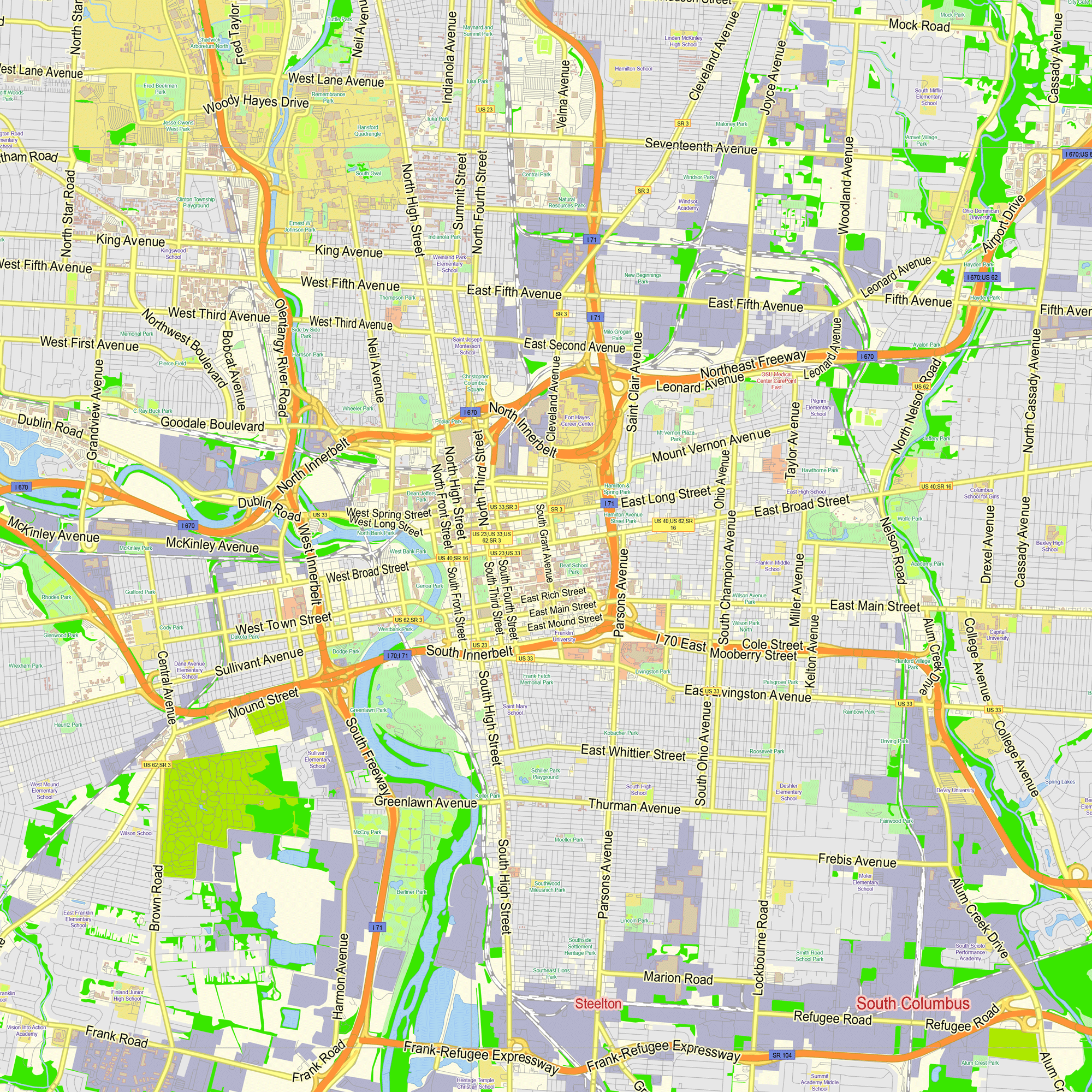 Columbus Ohio US printable editable layered PDF Vector Map