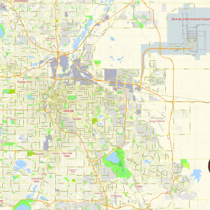 Denver Colorado US printable editable layered PDF Vector Map