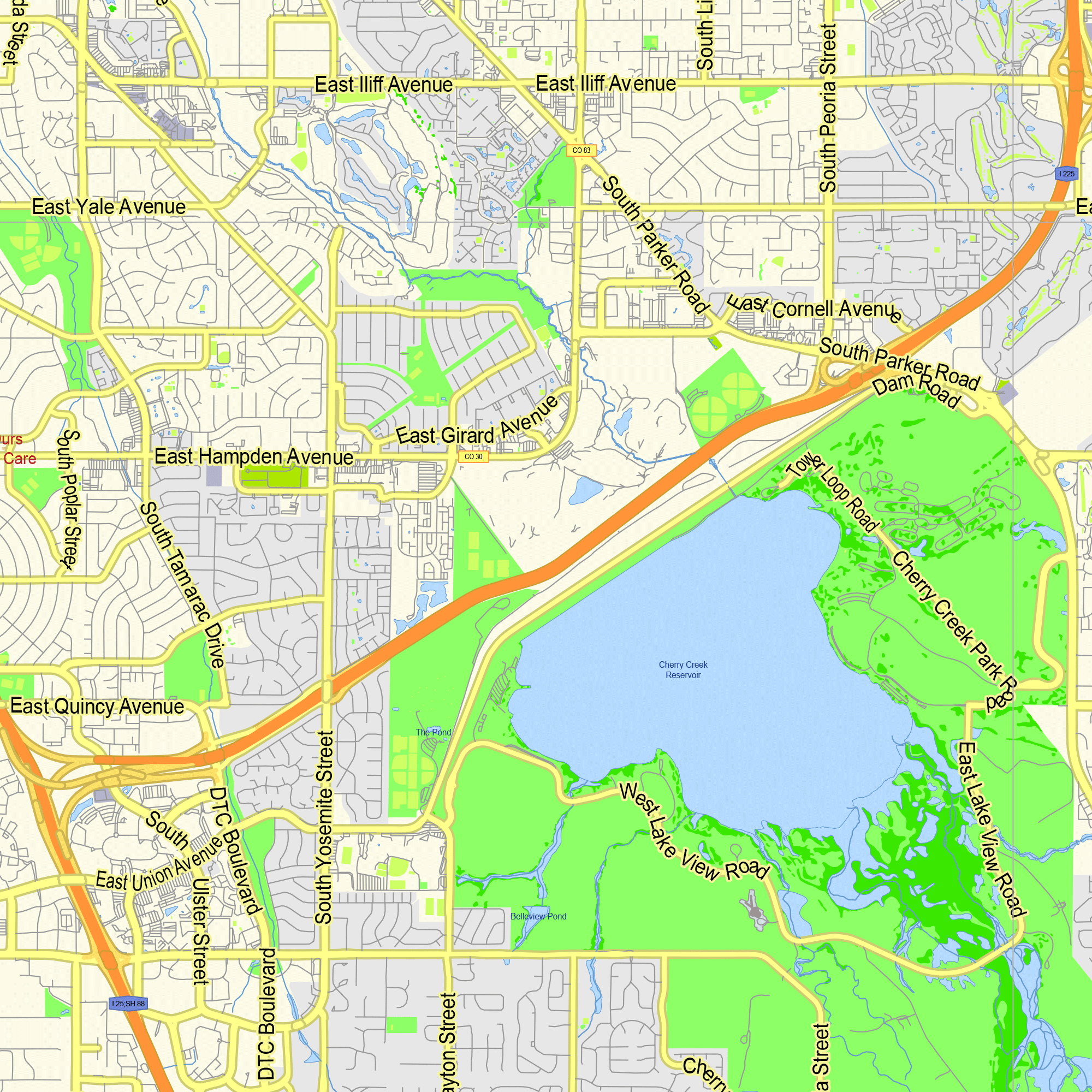 Denver Colorado US printable editable layered PDF Vector Map