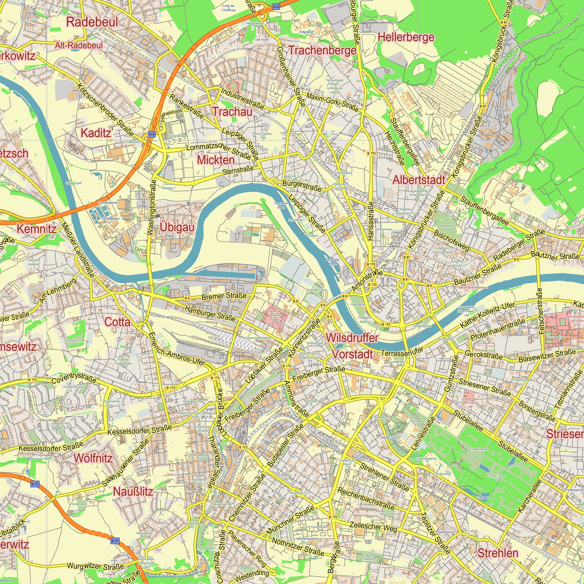 Dresden Germany printable editable layered PDF Vector Map – Maps in ...